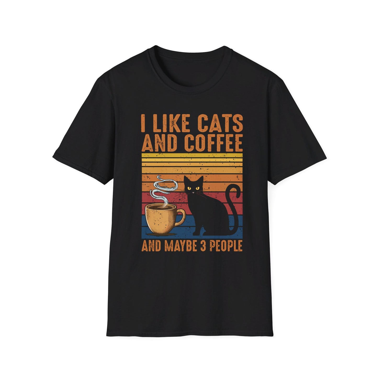 I Like Cats And Coffee And Maybe 3 People - Retro Cat Lover Coffee Enthusiast T-Shirt
