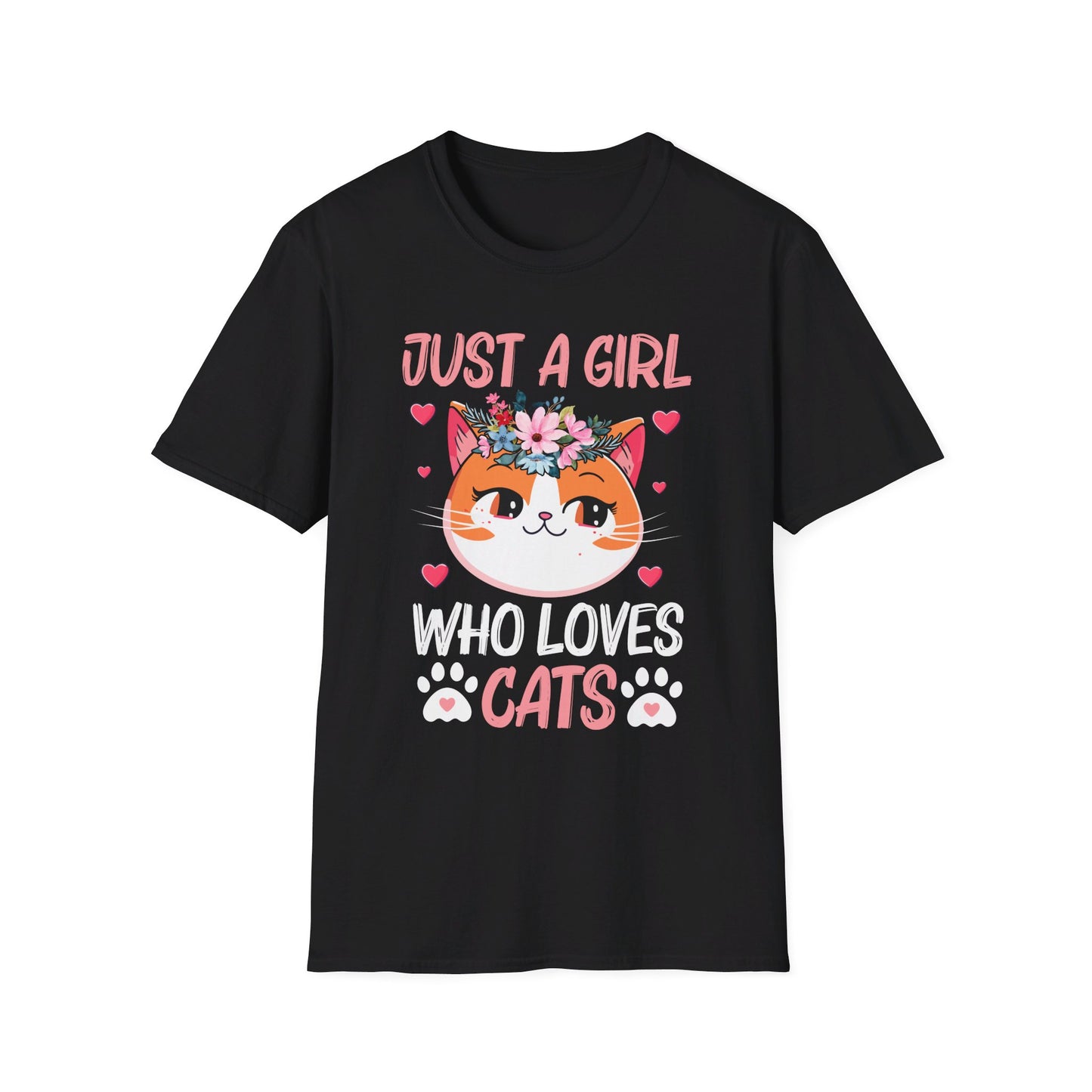 Just A Girl Who Loves Cats Floral Cat Lover T-Shirt