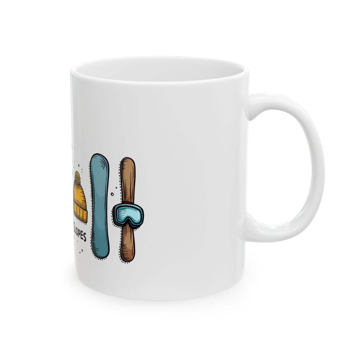 Shred the Slopes Illustration With Snowboarding Gear and Winter Apparel Elements Ceramic Mug