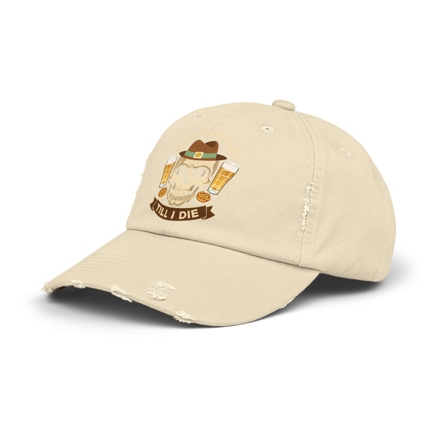 Oktoberfest Till I Die Skull With Beer Mugs and Pretzels Cap