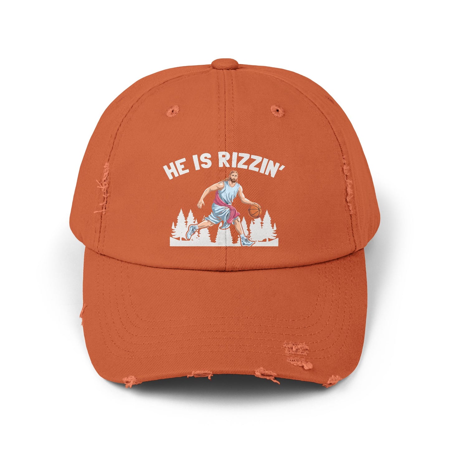 He Is Rizzin' Basketball Icon in Nature Scene Cap