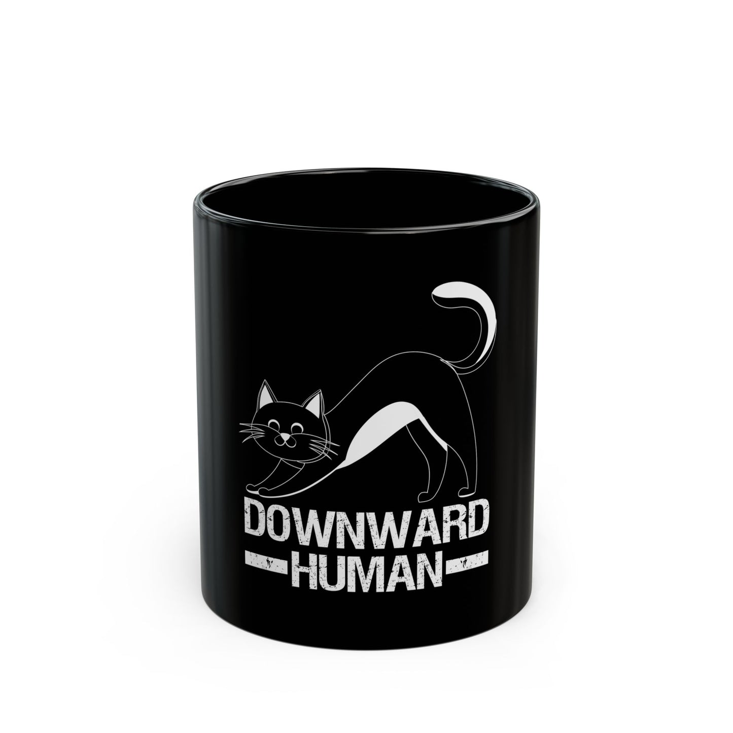 Downward Human Yoga Cat Pose Illustration for Cat Lovers and Yoga Enthusiasts Ceramic Mug