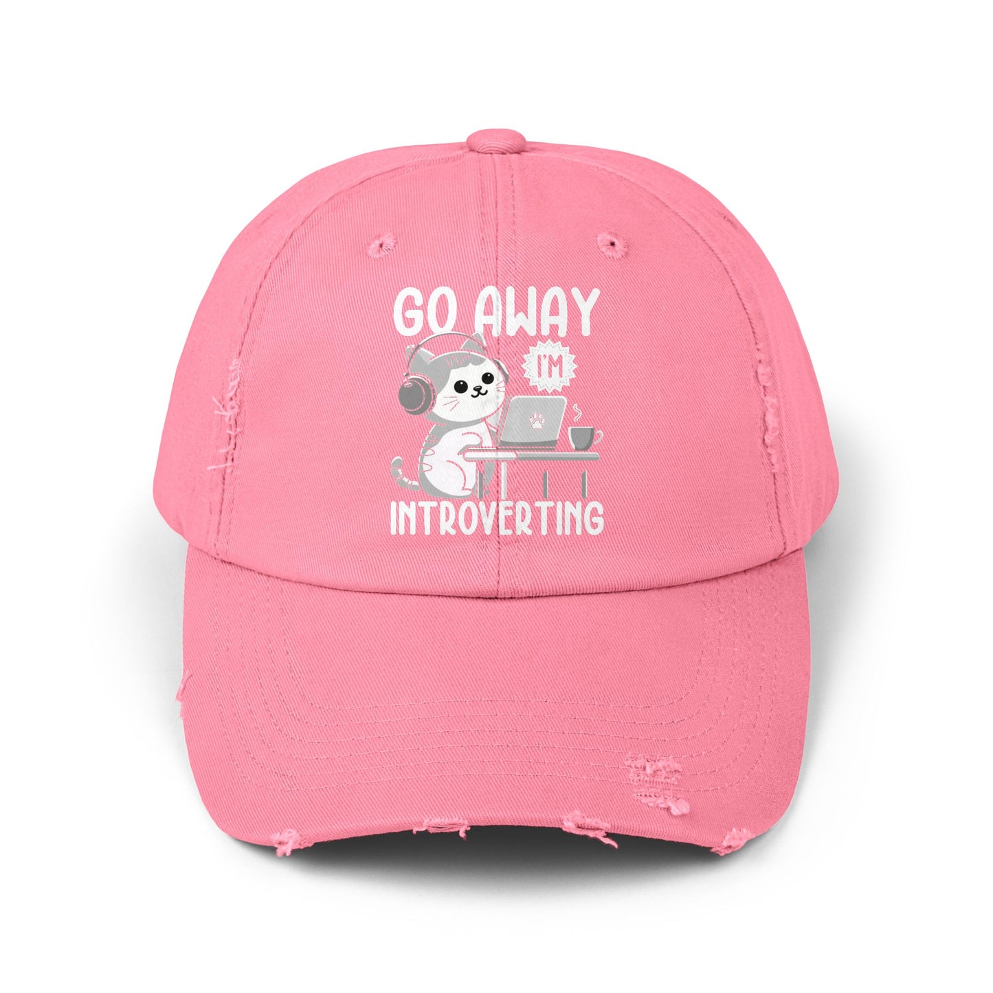 Go Away I'm Introverting Cat with Headphones and Laptop Cap
