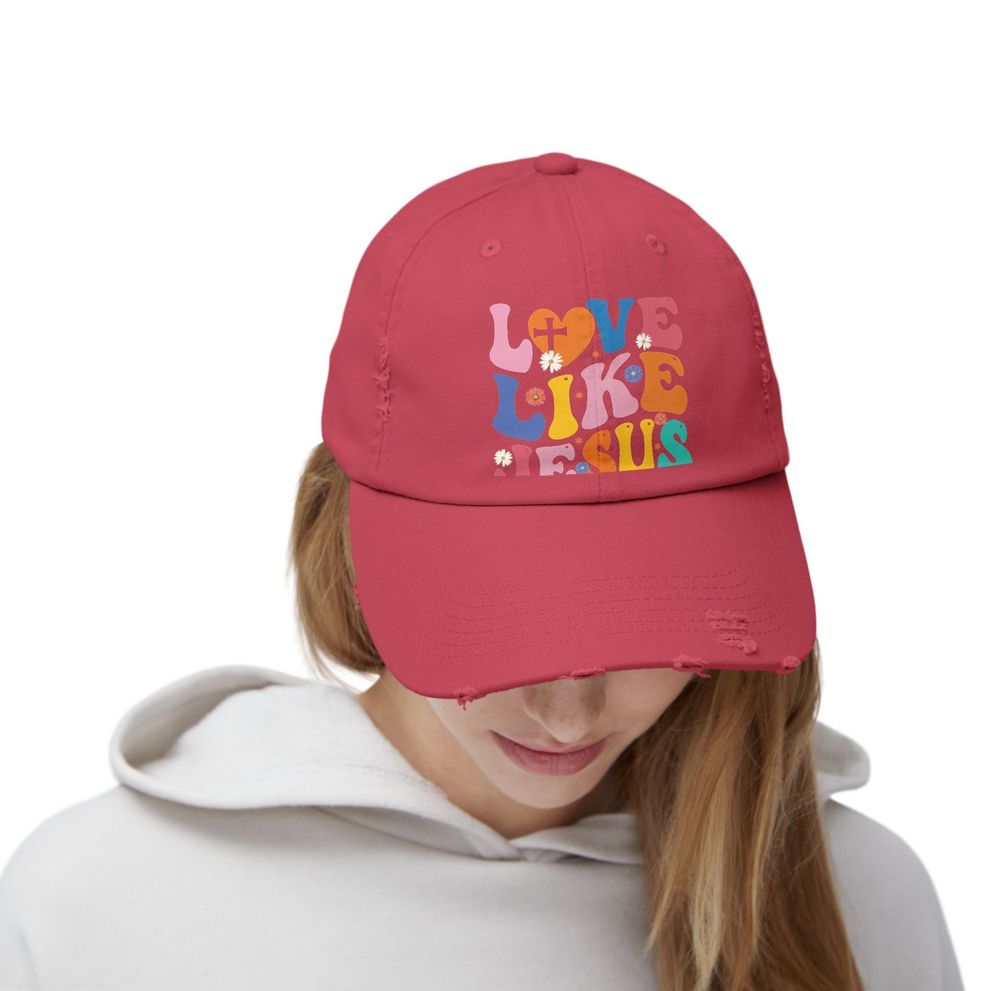 Love Like Jesus Inspirational Message with Cross and Flowers Cap