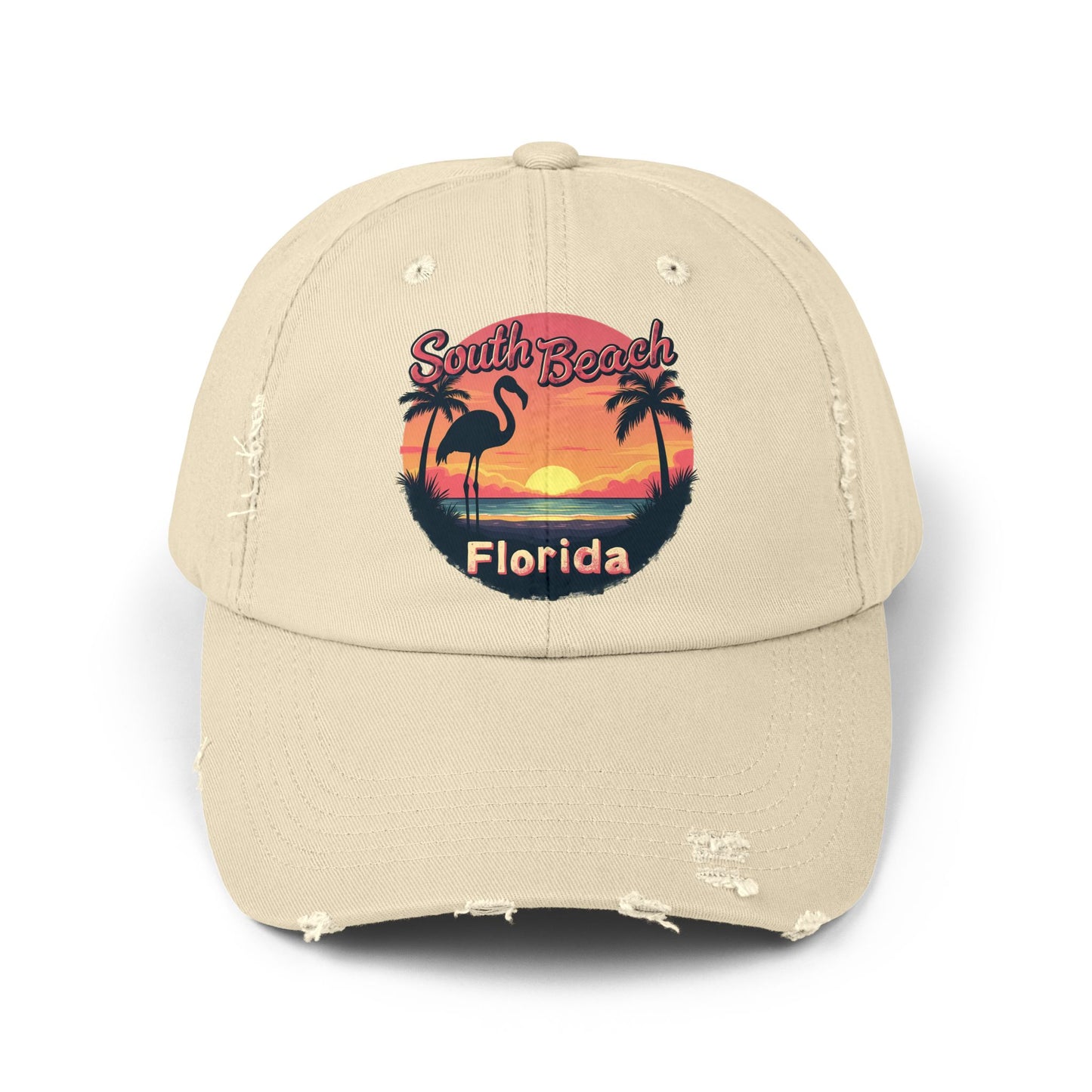 South Beach Florida Flamingo Sunset Artwork Cap