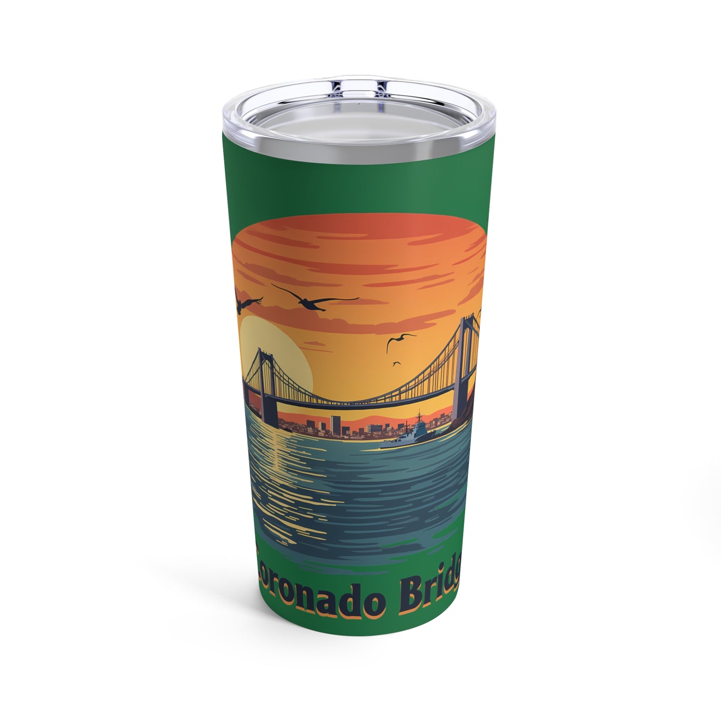 Coronado Bridge Sunset Silhouette with Seagulls and Cityscape View Tumbler