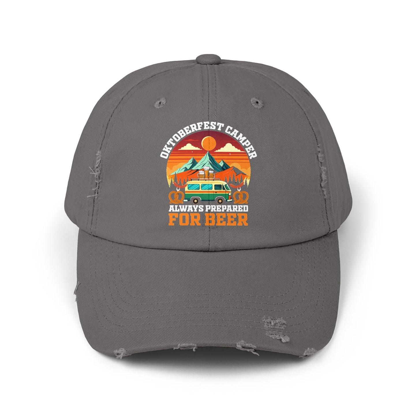 Oktoberfest Camper Always Prepared For Beer Sunset Mountain Scene Cap