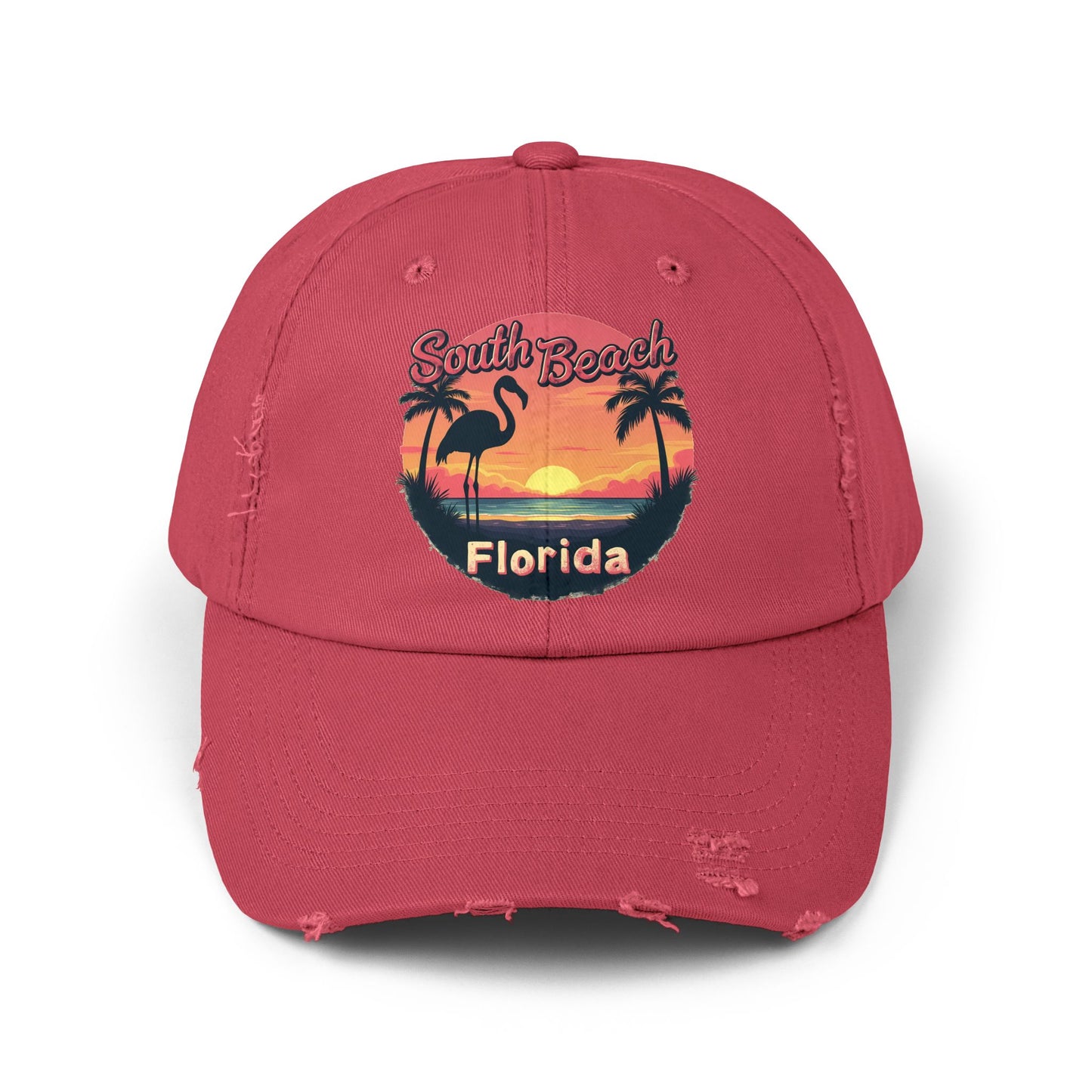 South Beach Florida Flamingo Sunset Artwork Cap