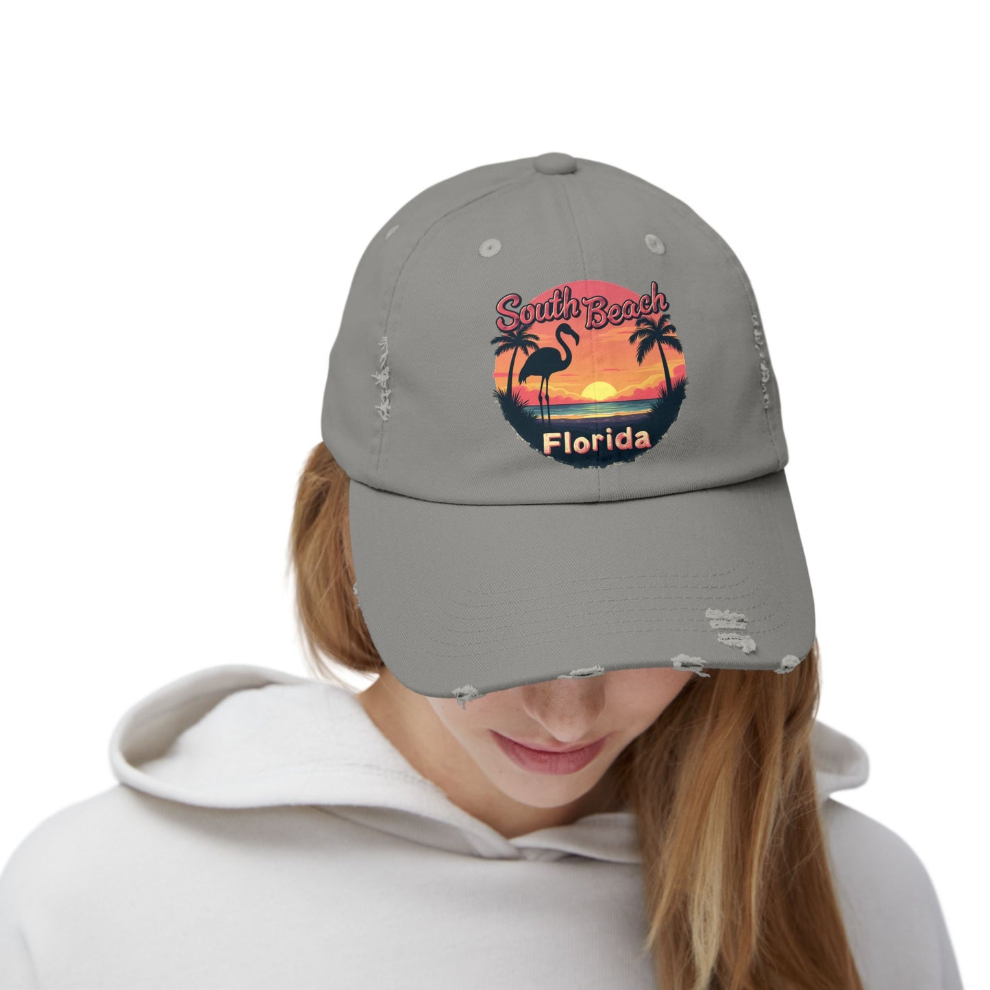 South Beach Florida Flamingo Sunset Artwork Cap