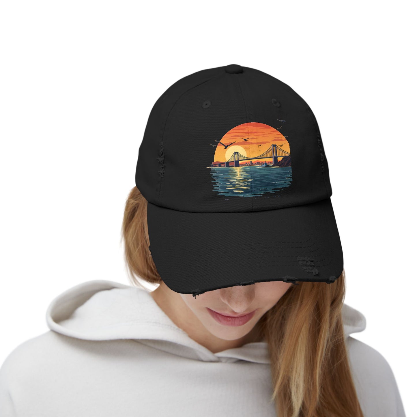 Coronado Bridge Sunset Silhouette with Seagulls and Cityscape View Cap