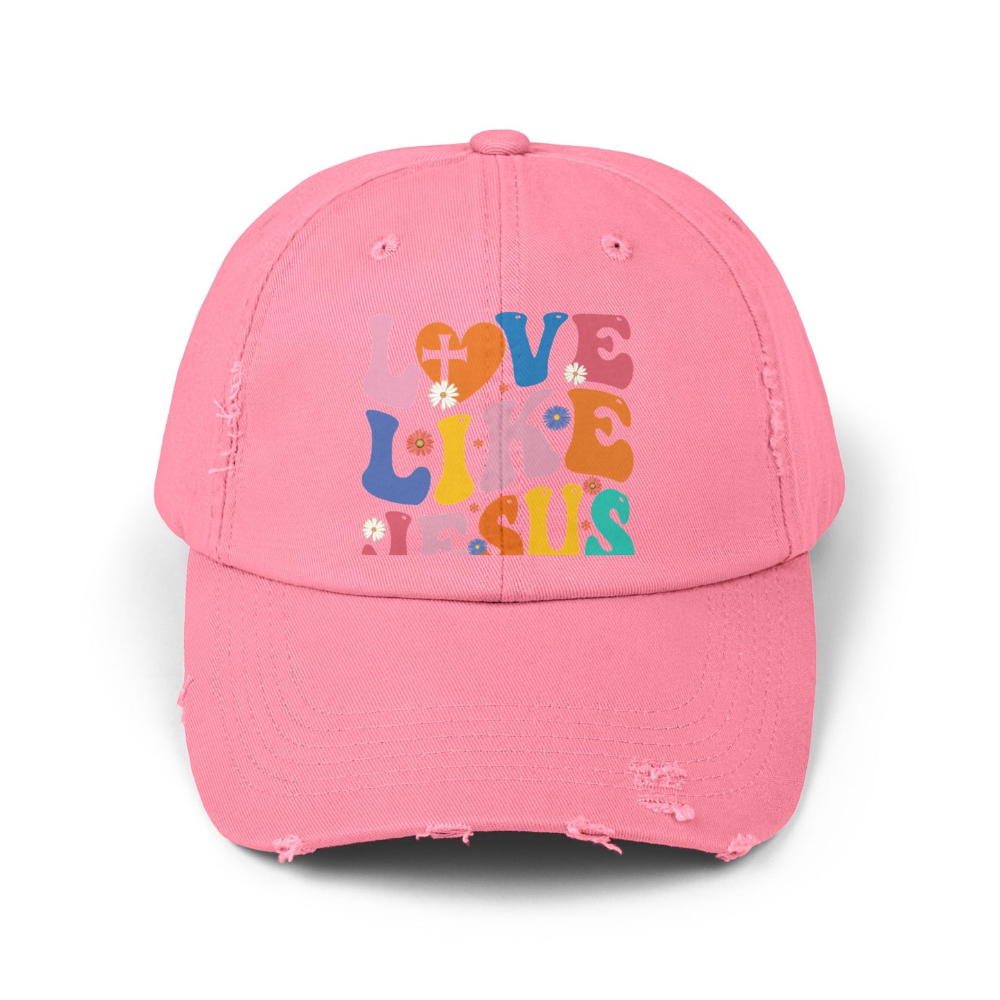 Love Like Jesus Inspirational Message with Cross and Flowers Cap