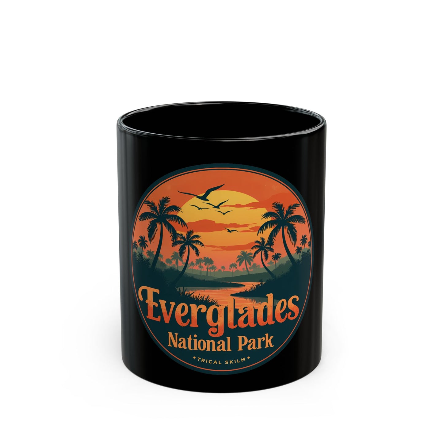 Everglades National Park Sunset Scene with Palm Trees and Birds Ceramic Mug