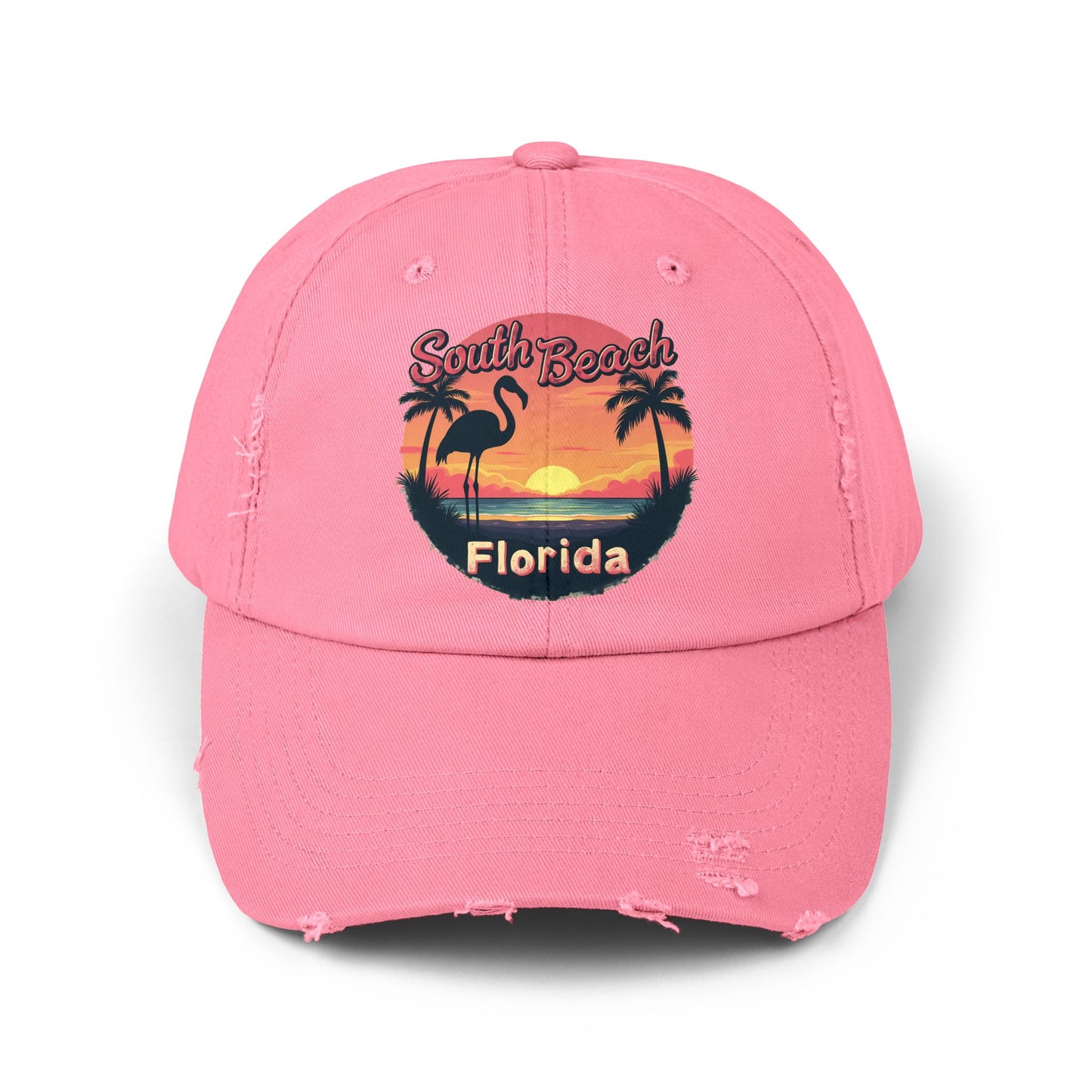 South Beach Florida Flamingo Sunset Artwork Cap