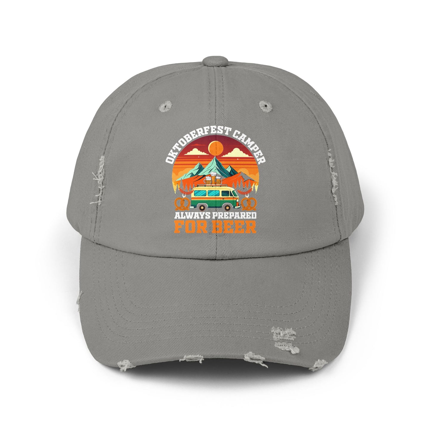 Oktoberfest Camper Always Prepared For Beer Sunset Mountain Scene Cap