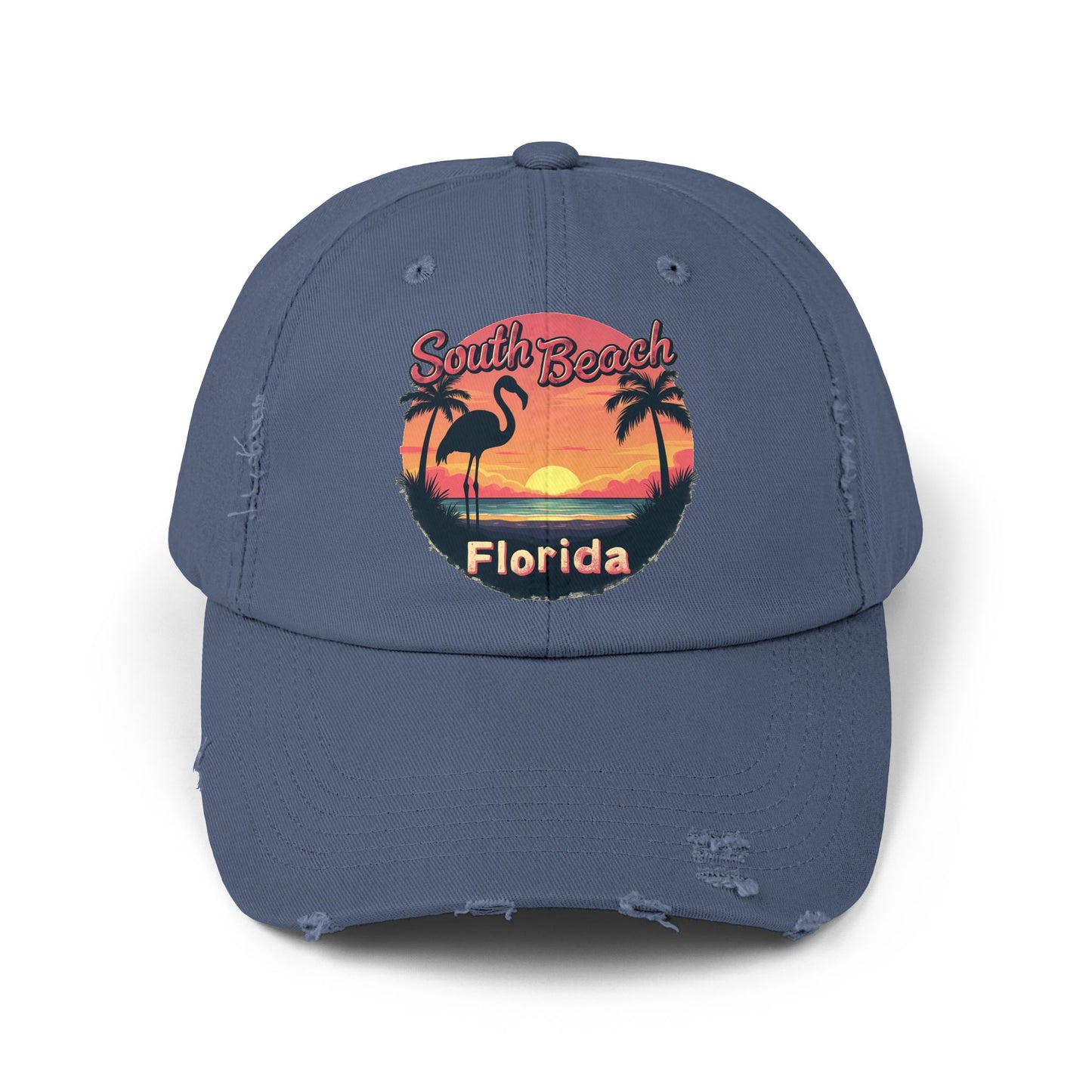 South Beach Florida Flamingo Sunset Artwork Cap
