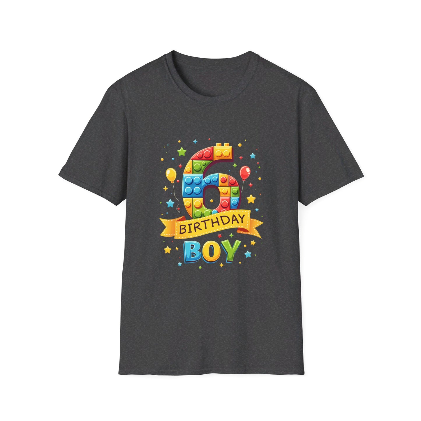 6th Birthday Boy Colorful Block Party T-Shirt