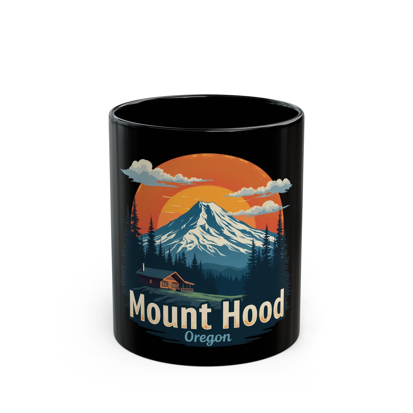 Mount Hood Oregon Sunset Landscape with Cabin and Pine Trees Ceramic Mug