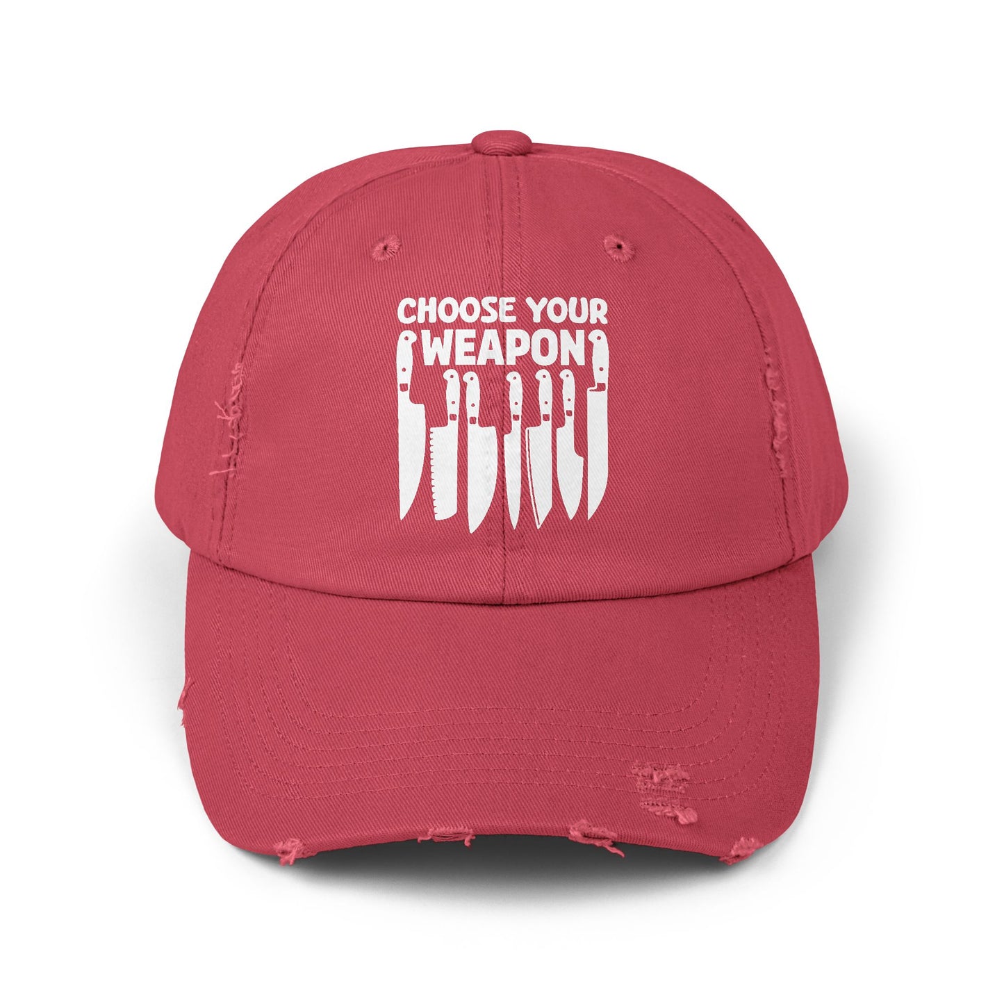 Choose Your Weapon Chef Knife Humor Cap