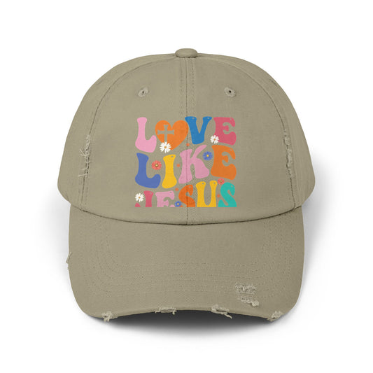 Love Like Jesus Inspirational Message with Cross and Flowers Cap