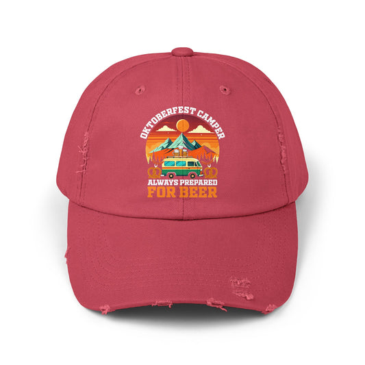 Oktoberfest Camper Always Prepared For Beer Sunset Mountain Scene Cap