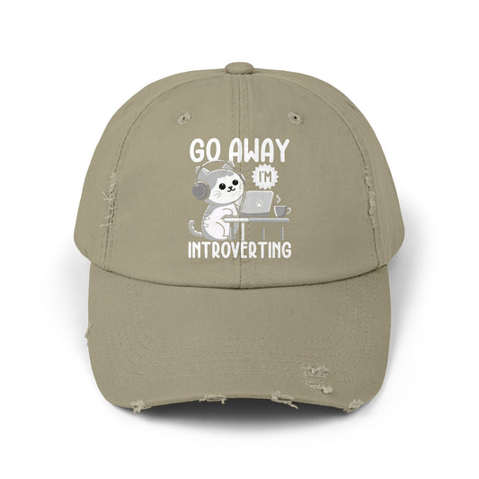 Go Away I'm Introverting Cat with Headphones and Laptop Cap