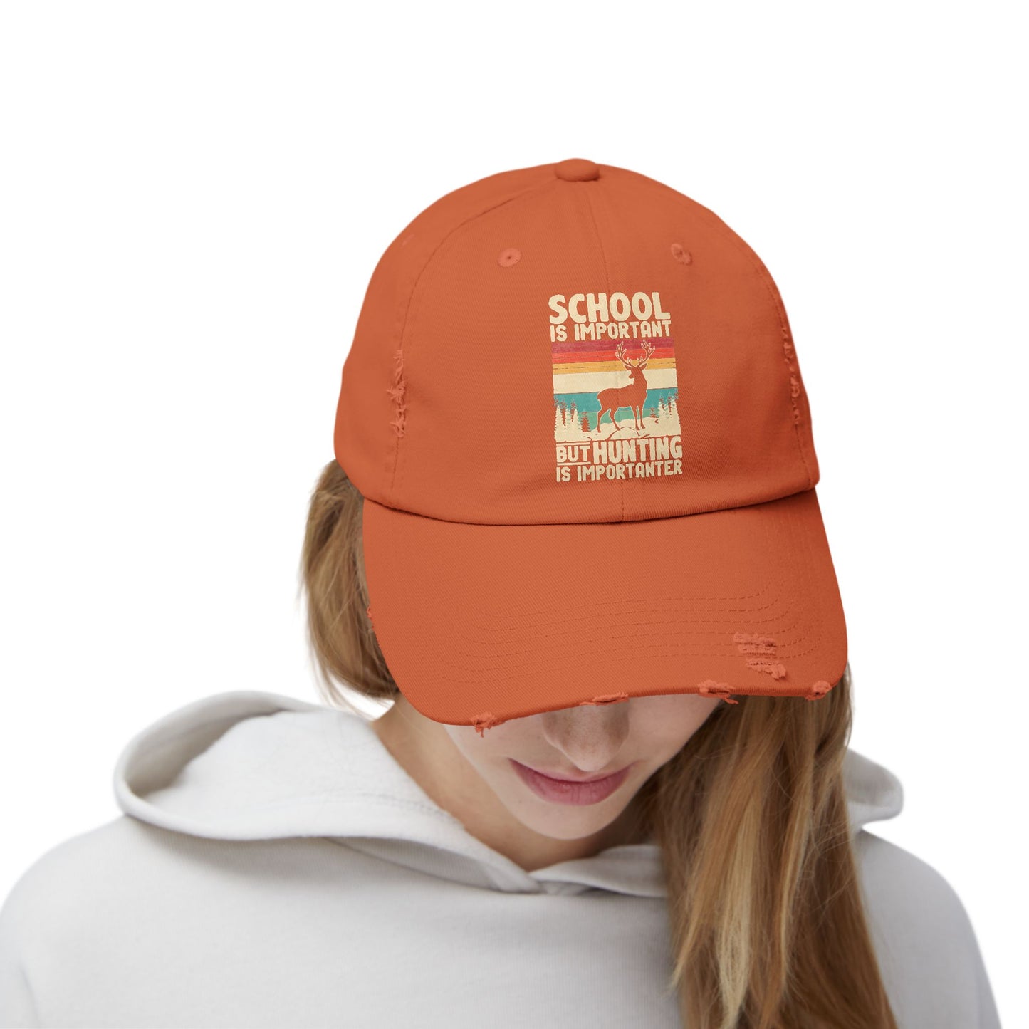 School Is Important But Hunting Is Importanter Deer Silhouette Cap