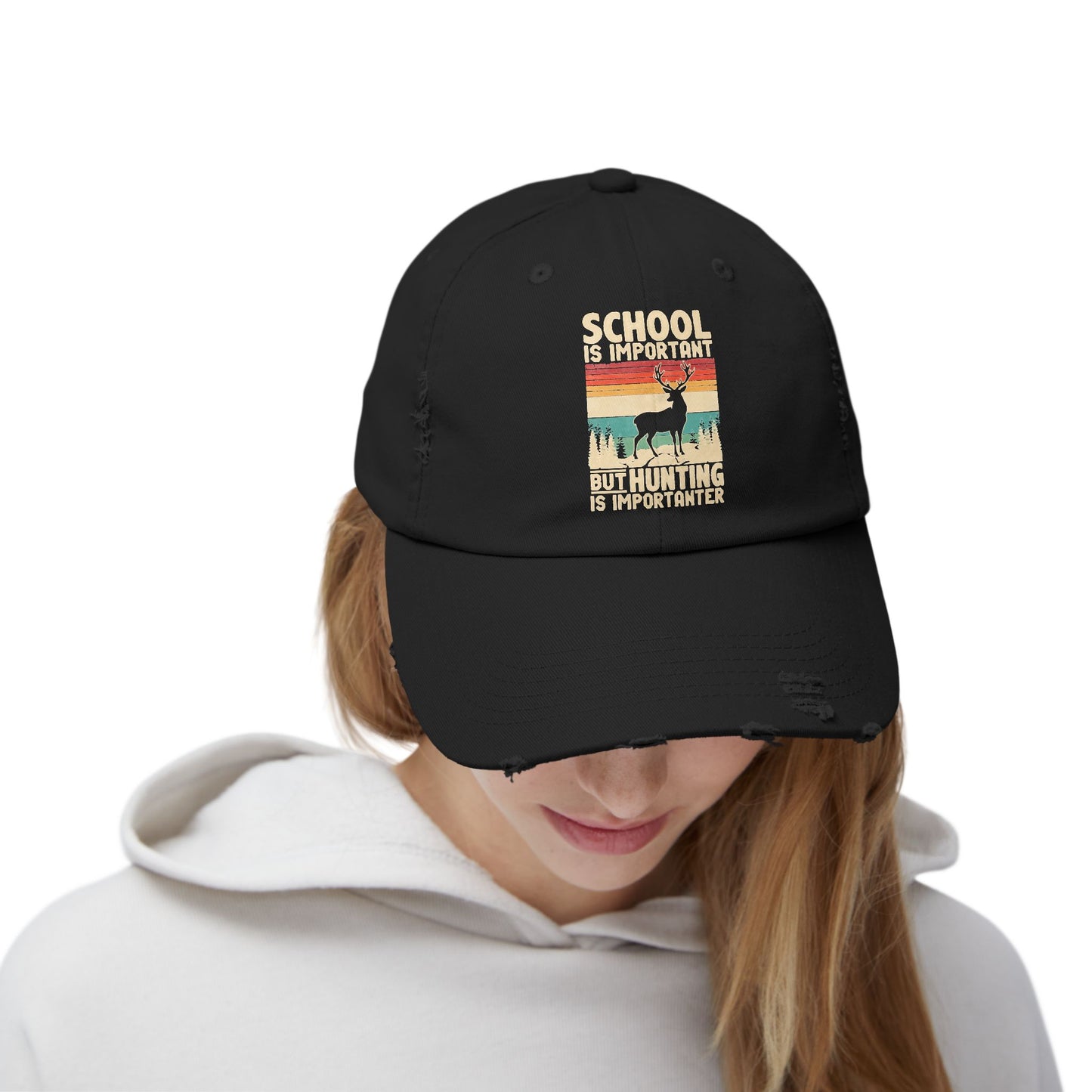 School Is Important But Hunting Is Importanter Deer Silhouette Cap