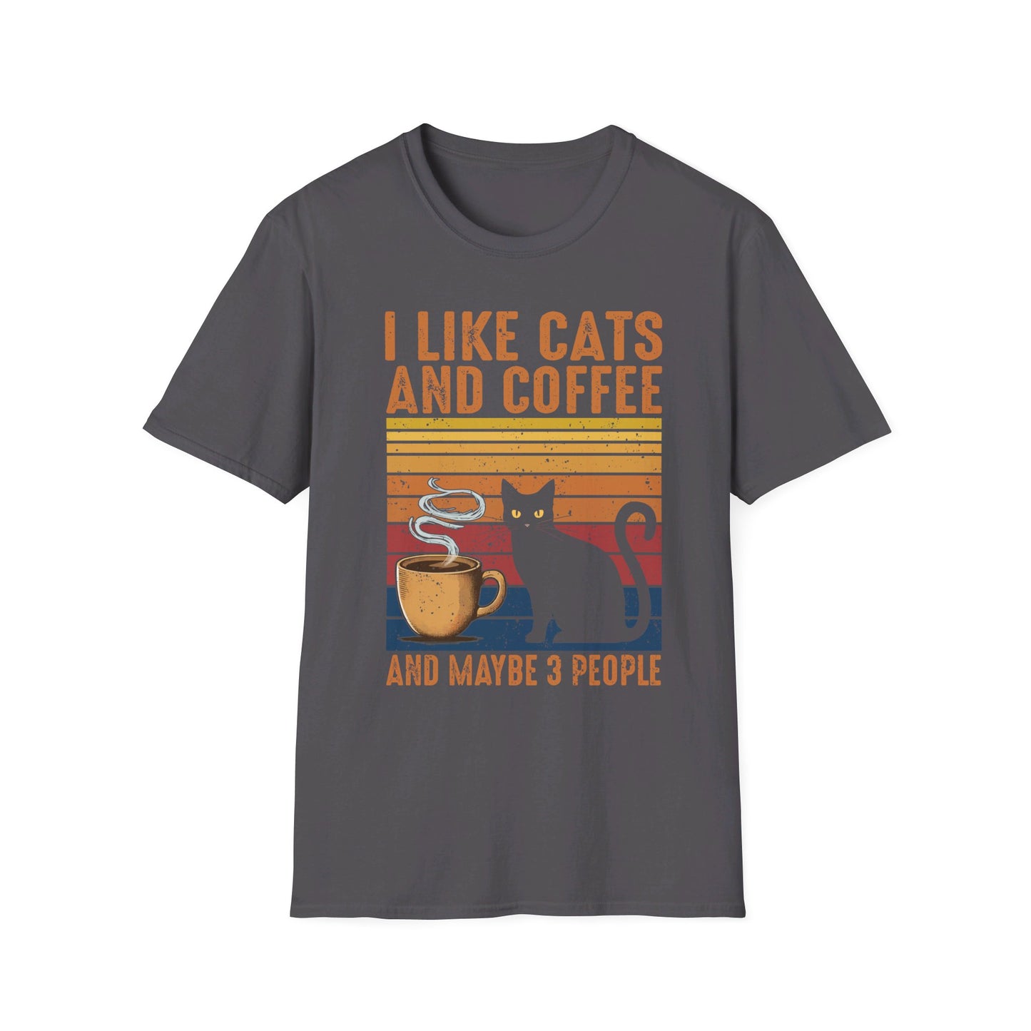 I Like Cats And Coffee And Maybe 3 People - Retro Cat Lover Coffee Enthusiast T-Shirt