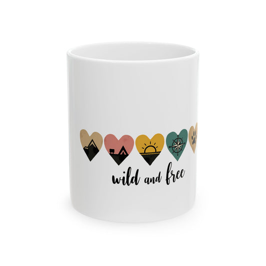 Wild And Free Heart Icons for Nature Lovers and Adventurers Ceramic Mug