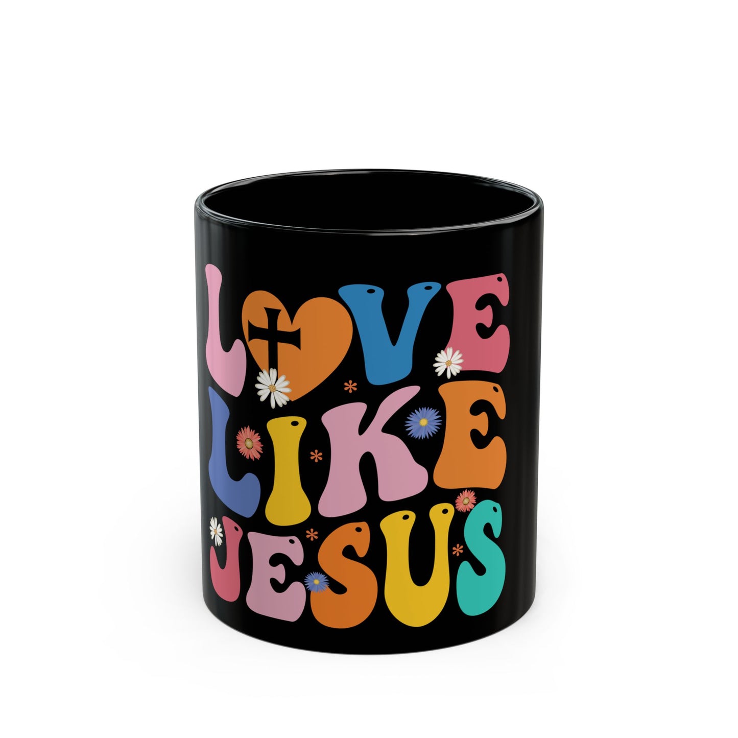 Love Like Jesus Inspirational Message with Cross and Flowers Ceramic Mug