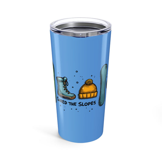 Shred the Slopes Illustration With Snowboarding Gear and Winter Apparel Elements Tumbler