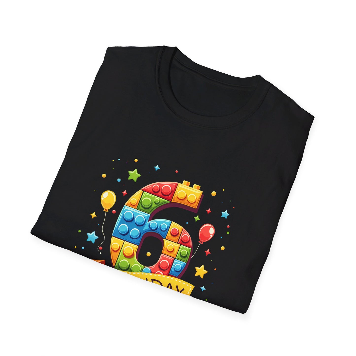 6th Birthday Boy Colorful Block Party T-Shirt