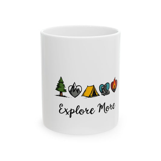 Explore More Camping Adventure Nature Icons Ceramic Mug