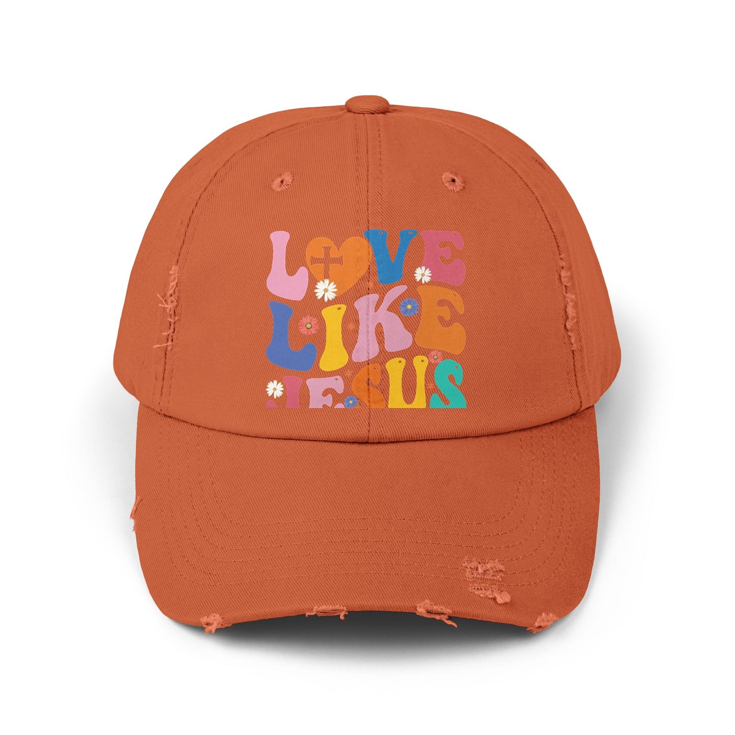 Love Like Jesus Inspirational Message with Cross and Flowers Cap