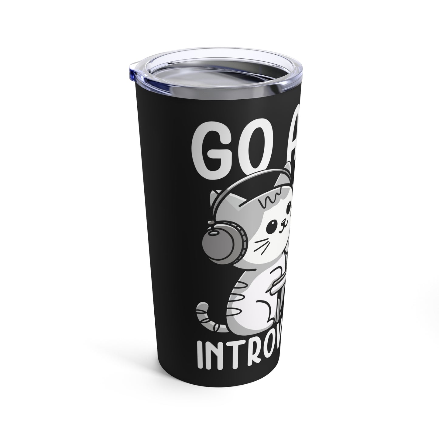 Go Away I'm Introverting Cat with Headphones and Laptop Tumbler