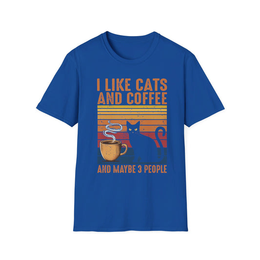 I Like Cats And Coffee And Maybe 3 People - Retro Cat Lover Coffee Enthusiast T-Shirt