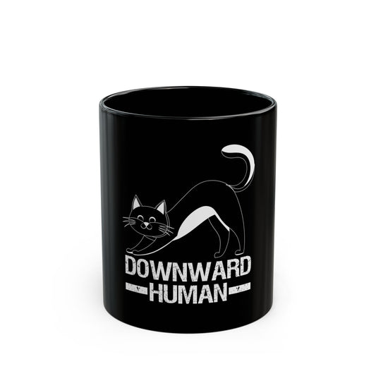 Downward Human Yoga Cat Pose Illustration for Cat Lovers and Yoga Enthusiasts Ceramic Mug