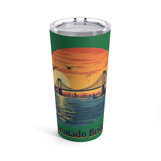 Coronado Bridge Sunset Silhouette with Seagulls and Cityscape View Tumbler