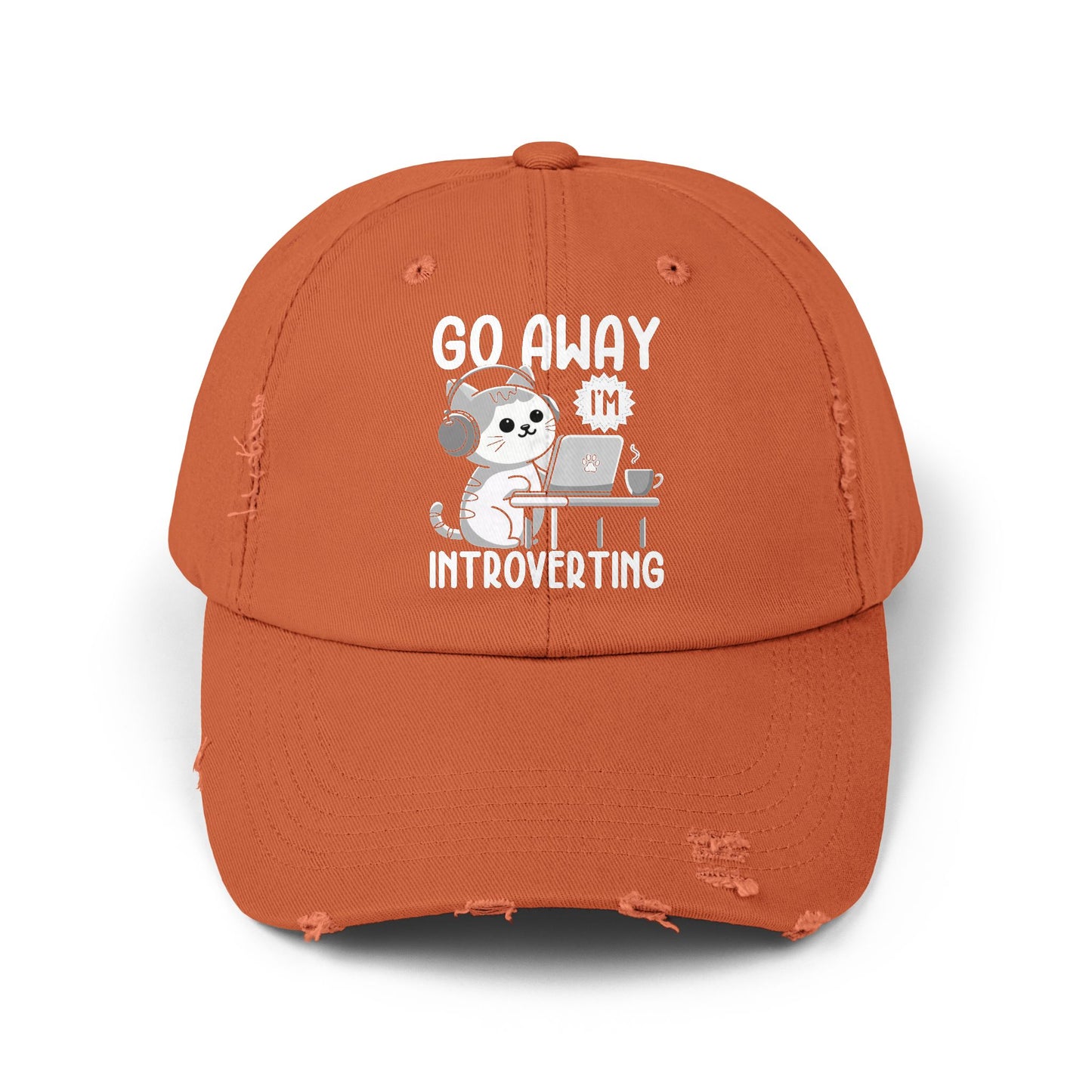 Go Away I'm Introverting Cat with Headphones and Laptop Cap