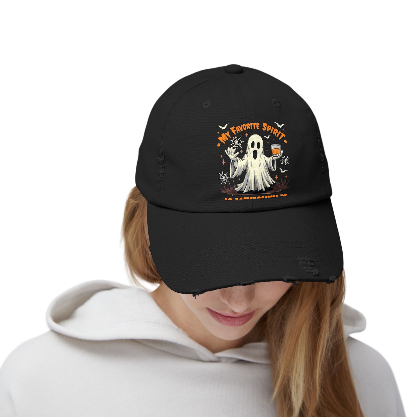 My Favorite Spirit Is Whiskey Ghost Fun Halloween Design Cap