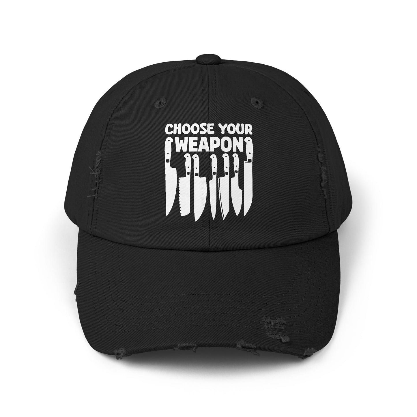 Choose Your Weapon Chef Knife Humor Cap